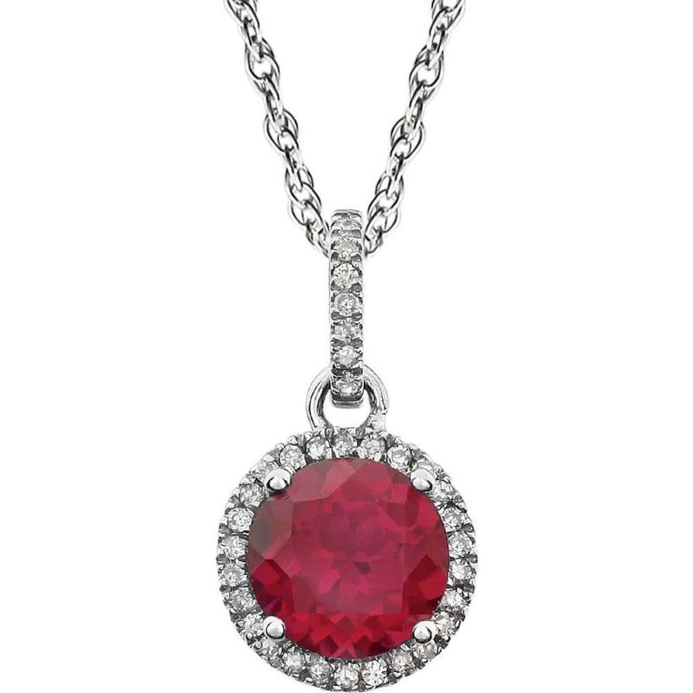 14k White Gold Lab Created Ruby & 1/10 CTW Diamond Necklace, 18 Inch
